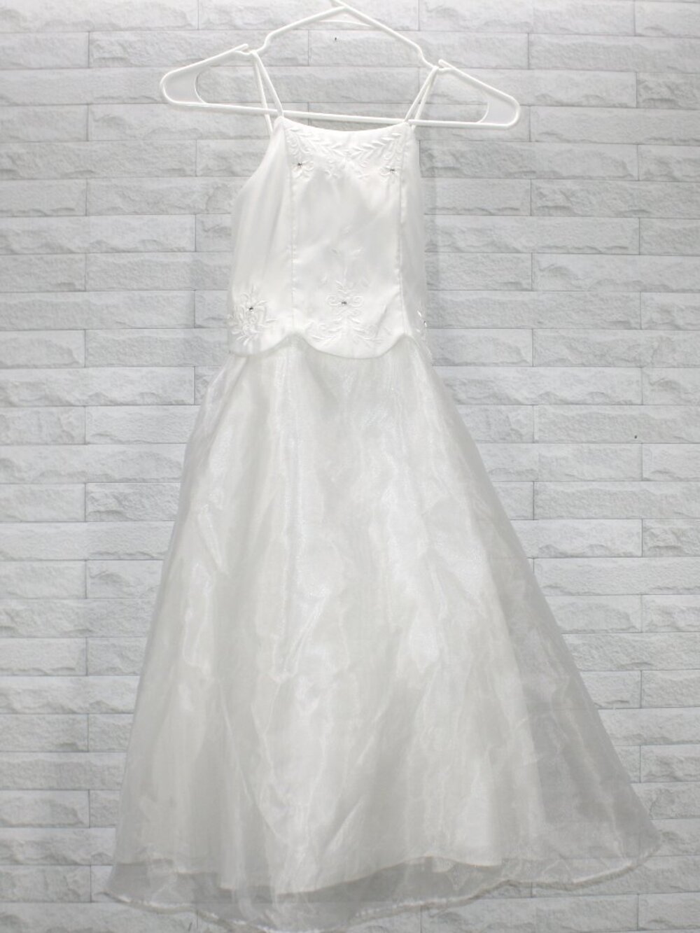 K.I.D. COLLECTION Dress Flowergirl First Communion Sheer Organza Bridal White 8